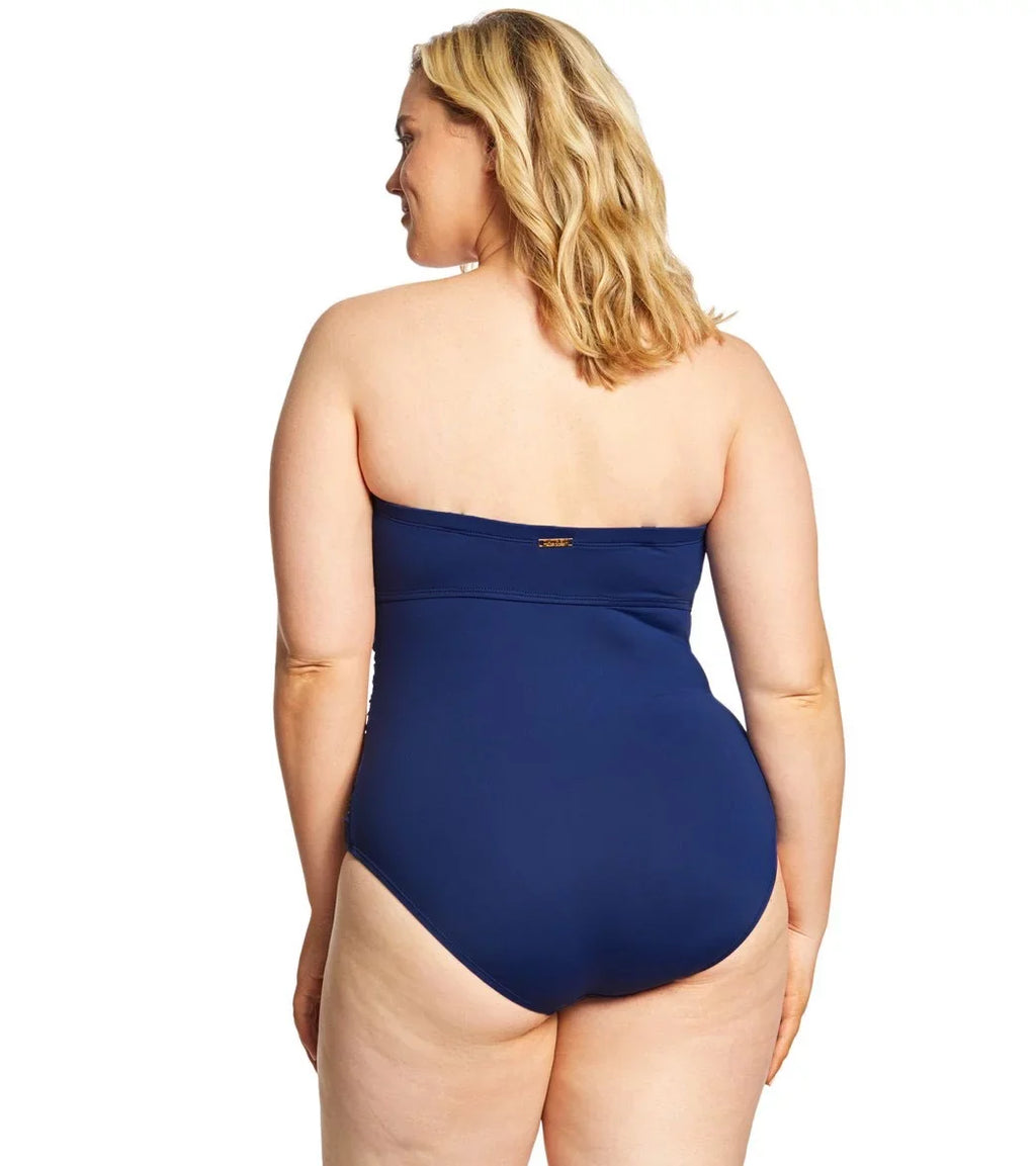 Ralph Lauren Women Plus Size Twist Bandeau One-Piece Swimsuit Navy 16W
