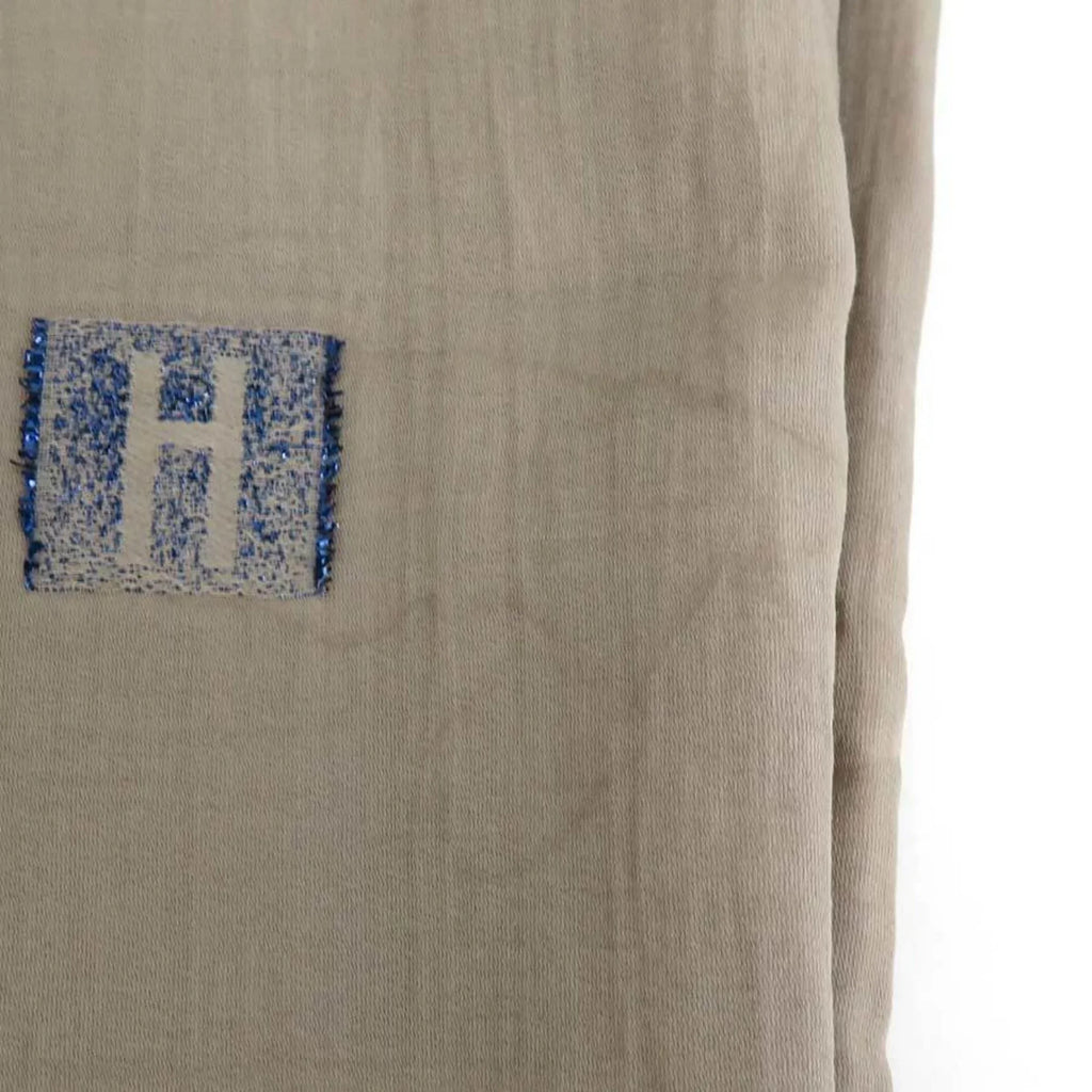 Pre-Owned Hermes  Shawl Scarf H Logo Cotton/Silk/Polyester Greige/Blue Unisex e55881a (Good)