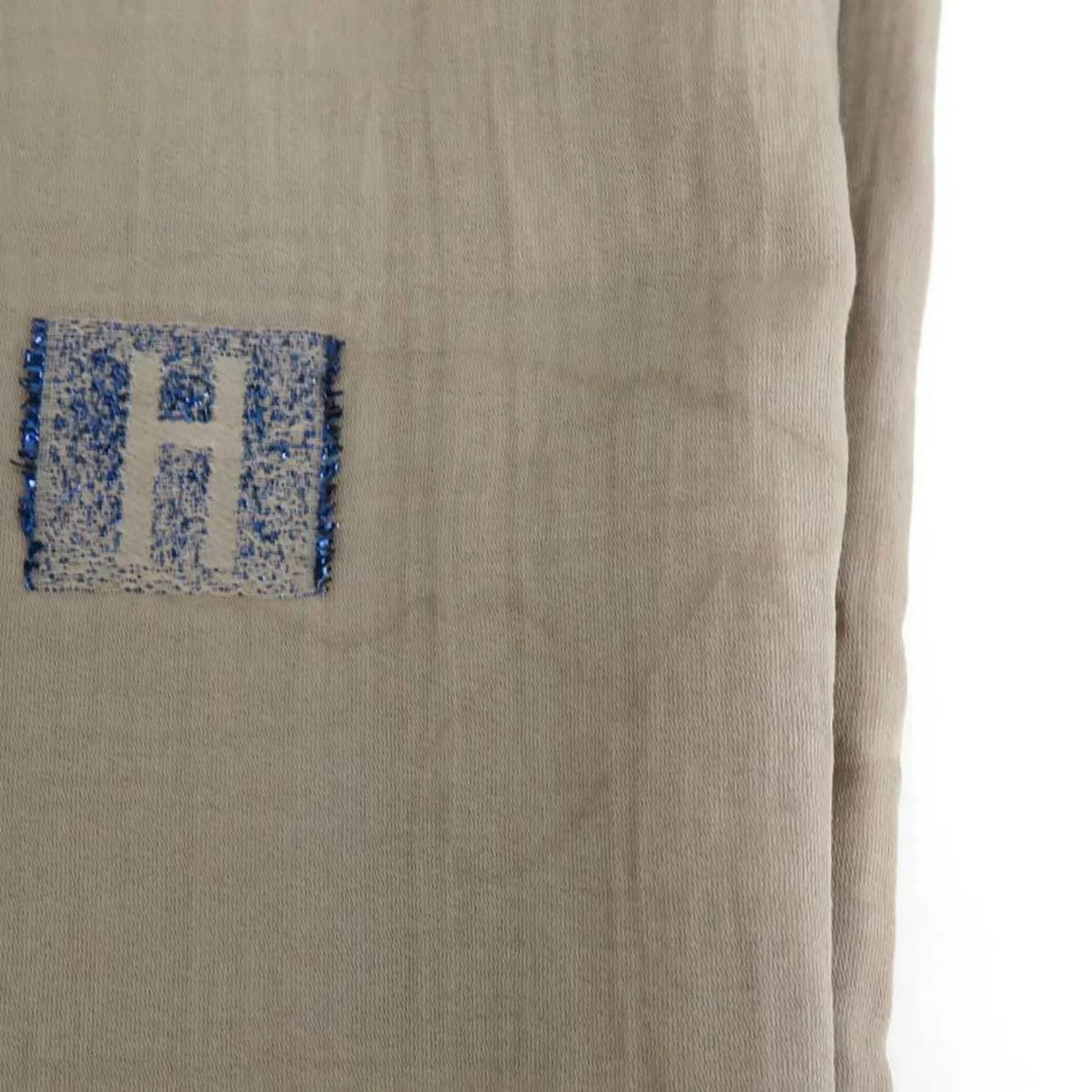 Pre-Owned Hermes  Shawl Scarf H Logo Cotton/Silk/Polyester Greige/Blue Unisex e55881a (Good)