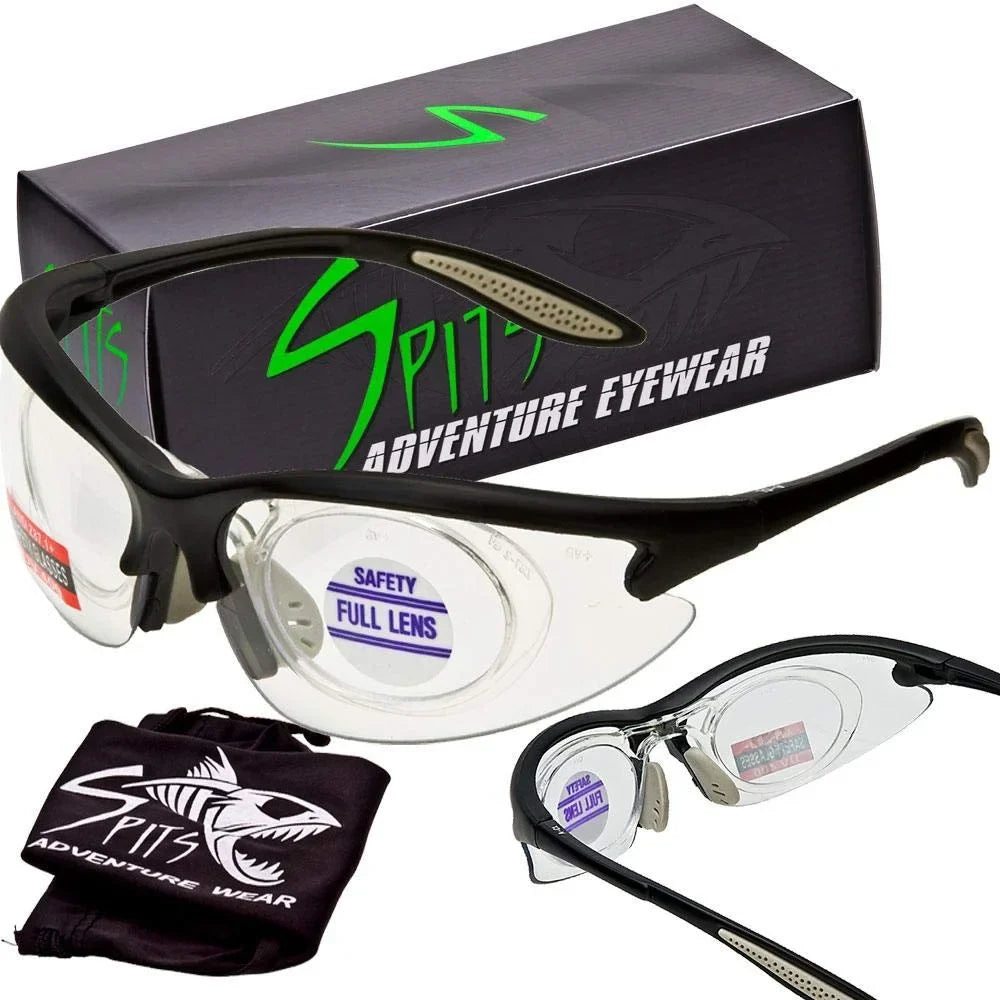 Spits Eyewear 1.50 Full Magnifying Shooting Safety Glasses  Pick Frame & Lens Color (Lens color: Clear Anti-Fog, Frame color: Black)
