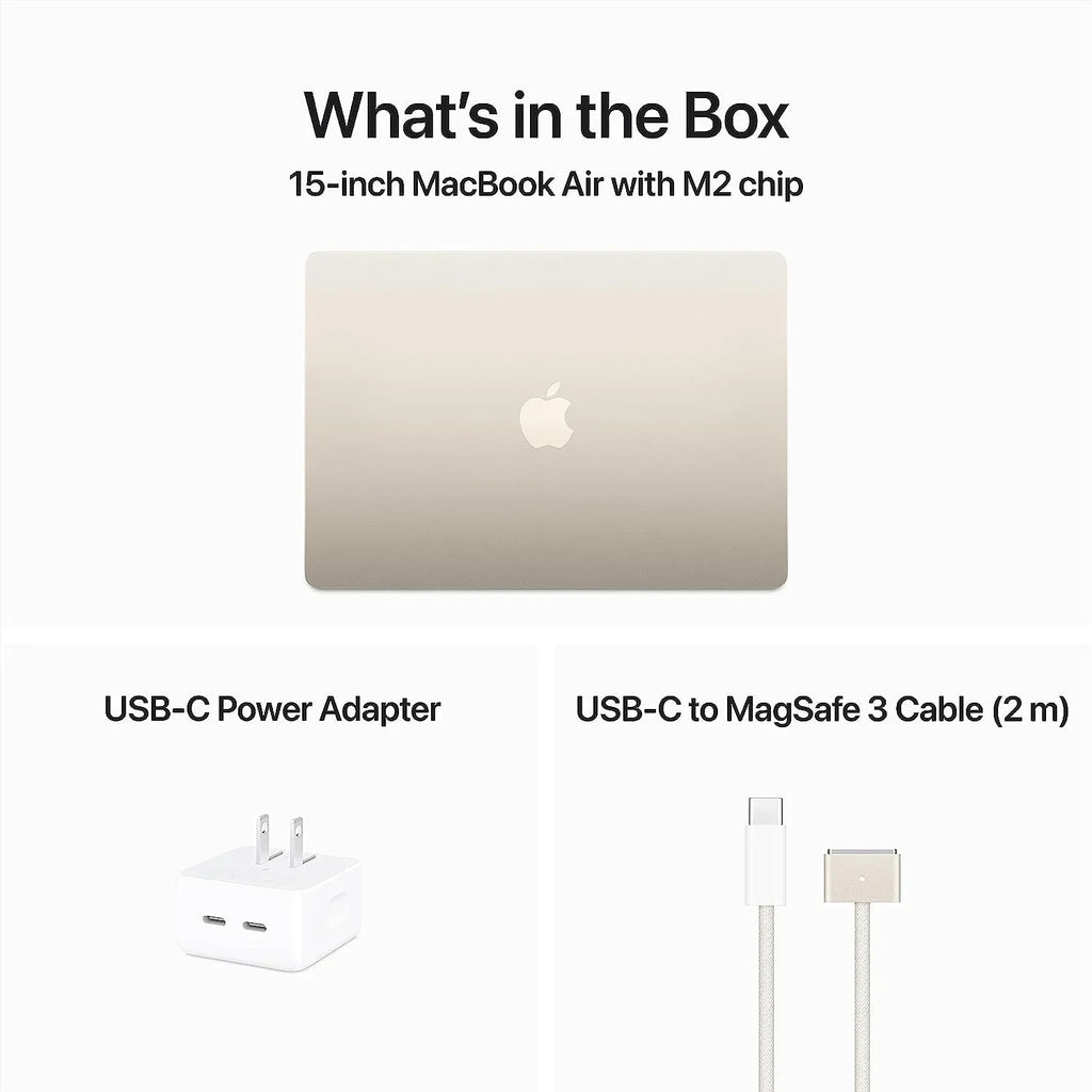 Laptop Computer MacBookAir 15.3" M2 with 8-core  and 10-core , 512GB Mid 2023 - Starlight MQKV3LL/A
