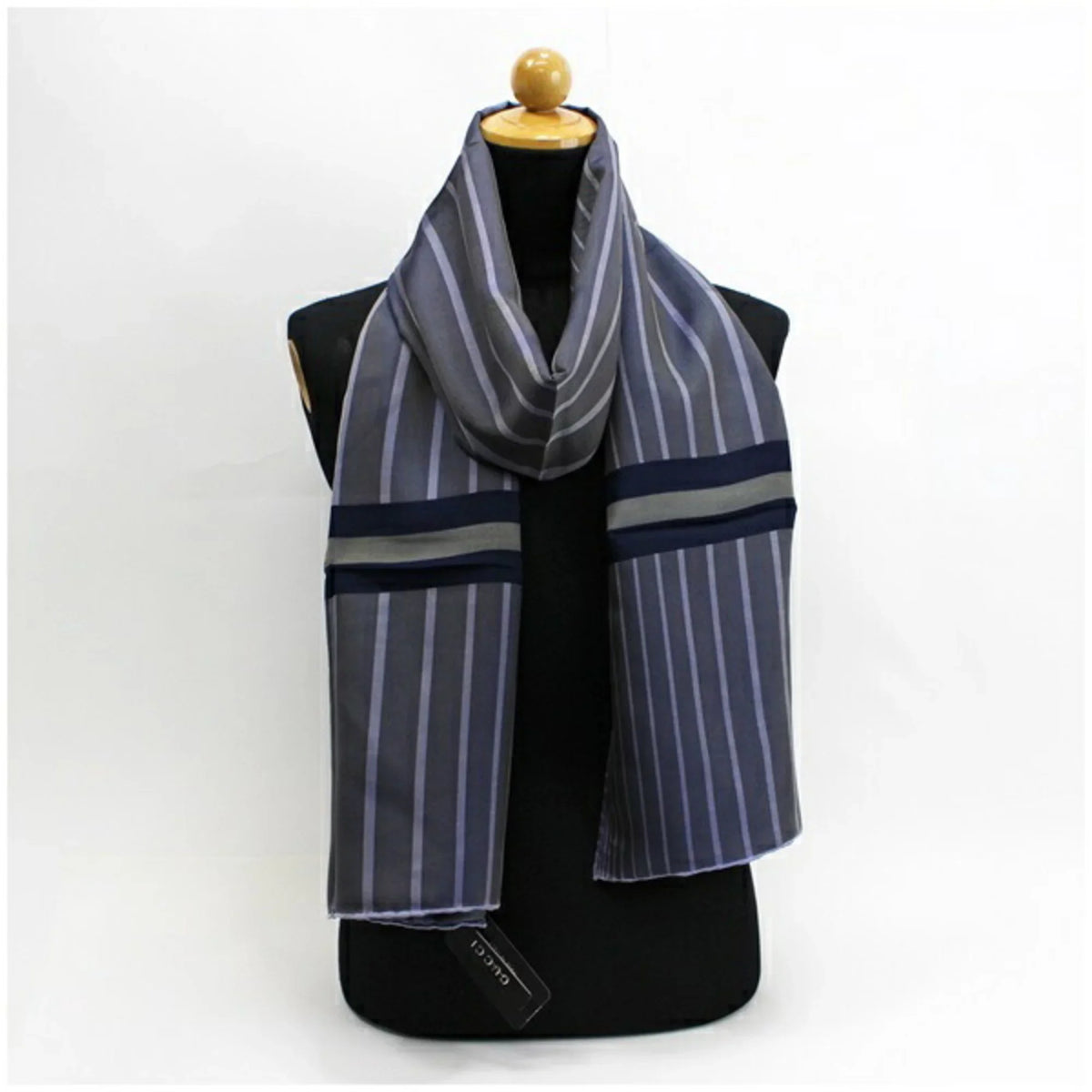 Pre-Owned Gucci silk scarf muffler gray x navy purple striped pattern  women's multicolor (Good)