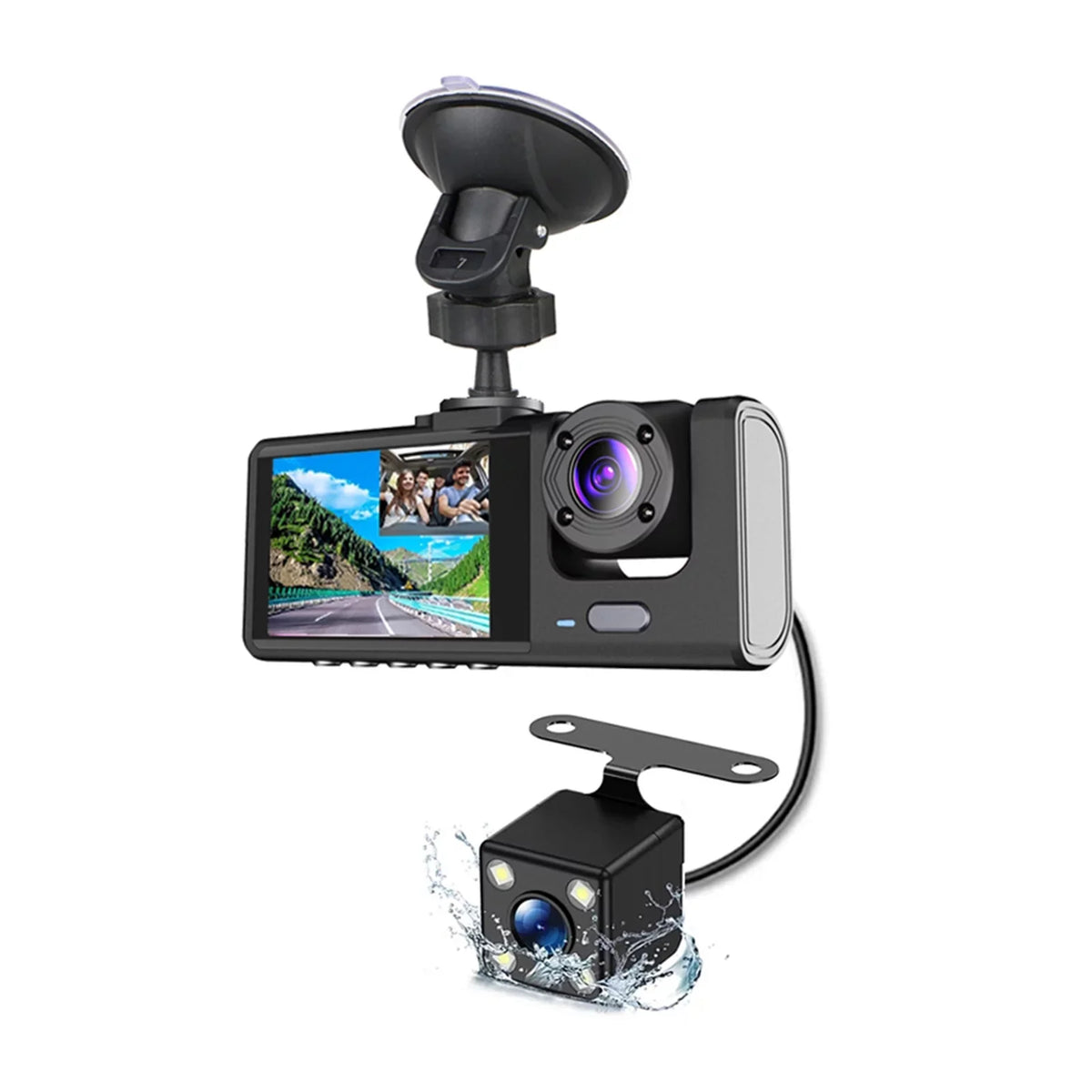 Andoer Dash Cam Front and Rear Inside 3 Cameras 1080P+720P+480p Car Rearview Mirror Car Video Recording Camcorder Night Vision Car Camera Recorder Auto Safety Driving Recorder