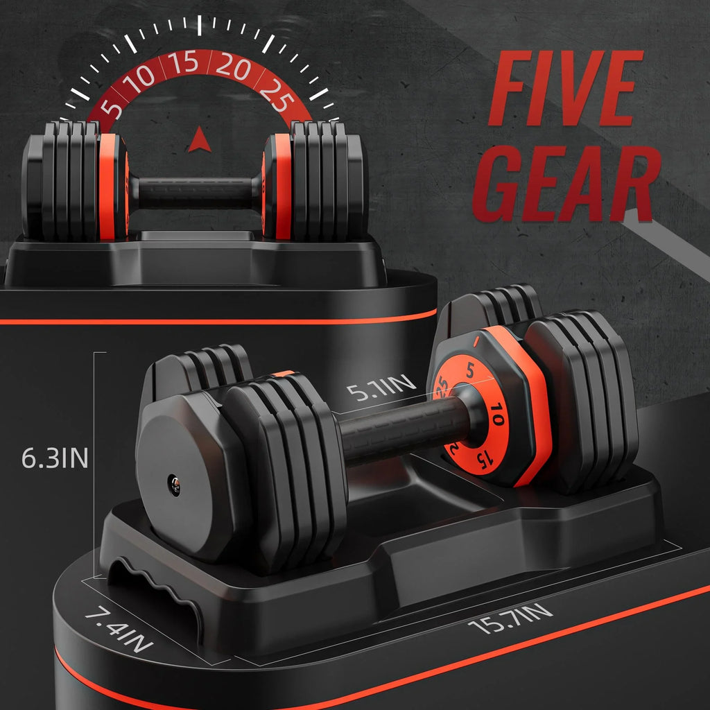 Seizeen Dumbbells, 5-In-1 Adjustable Dumbbells Set, Free Weights Dumbbells 5-25 Pound for Man Woman Home Gym Workouts, Single