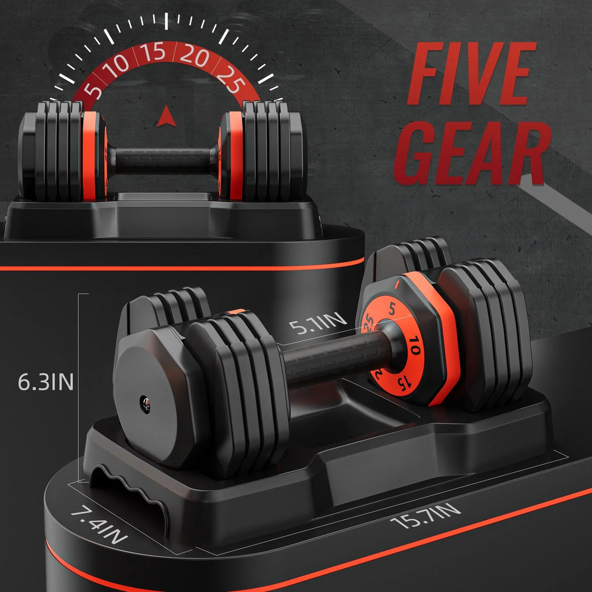 Seizeen Dumbbells, 5-In-1 Adjustable Dumbbells Set, Free Weights Dumbbells 5-25 Pound for Man Woman Home Gym Workouts, Single