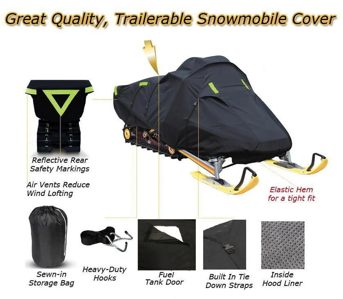 Snow Cover Compatible for 2008-2008 Ski Doo Bombardier snowmobile model   600  , Trailerable 600 Denier Snow Machine Sled Gear