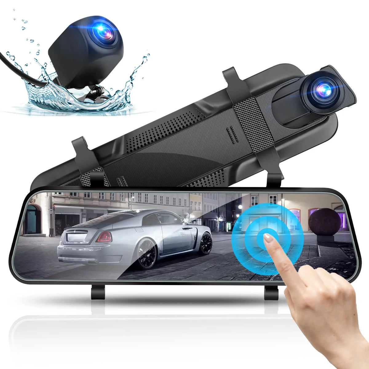 Car Rear View Mirror Camera,  1080P Dash Cam Backup Camera, Dual Driving Recorder with Night Vision, G-Sensor,  Touch Screen