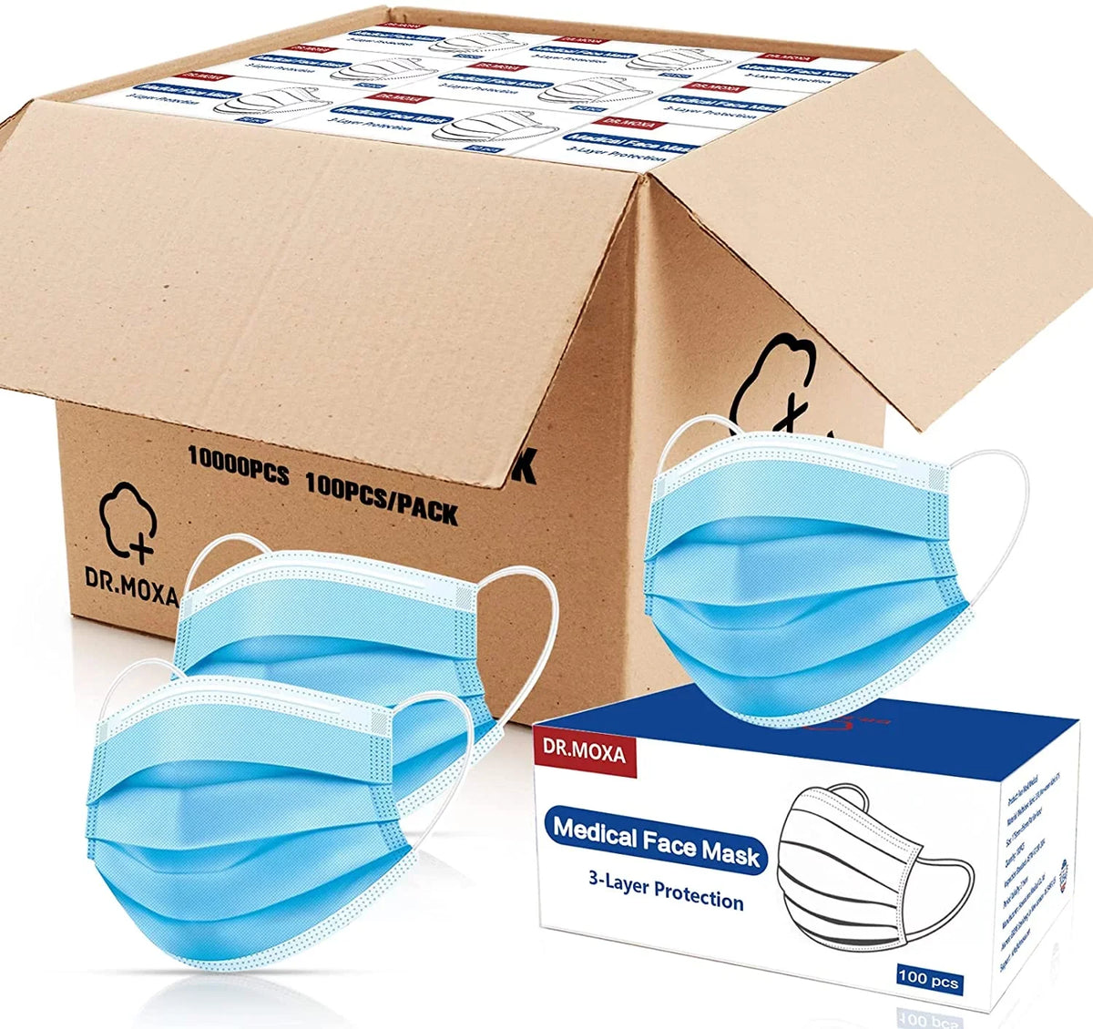 1000Pcs  Made Disposable Face Masks Blue, 3-Ply Breathable Protective Masks