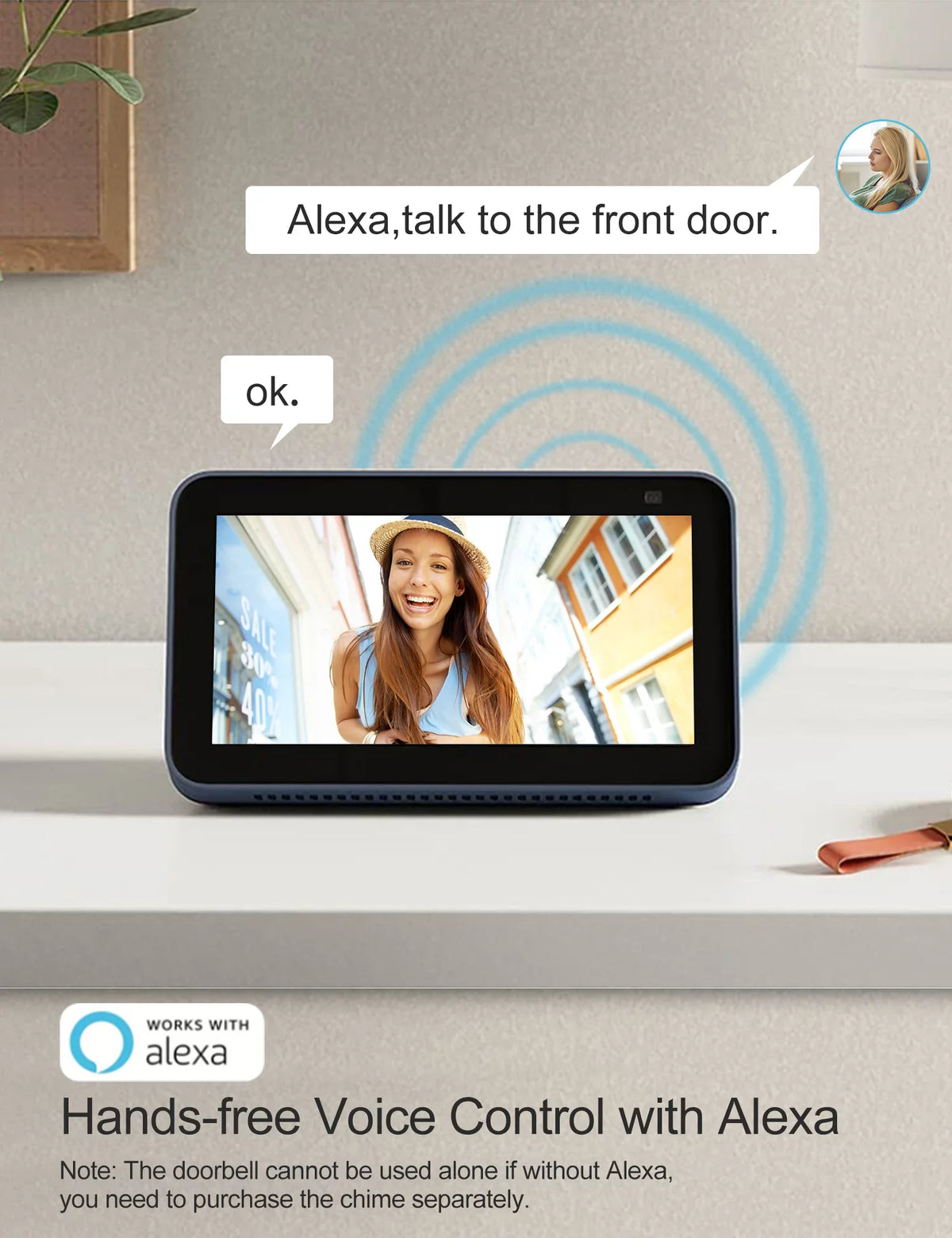 Wireless Doorbell Camera, 2K Smart Video Doorbell Works with Alexa Door Bell Camera for Home Security, 2.4G WiFi Required