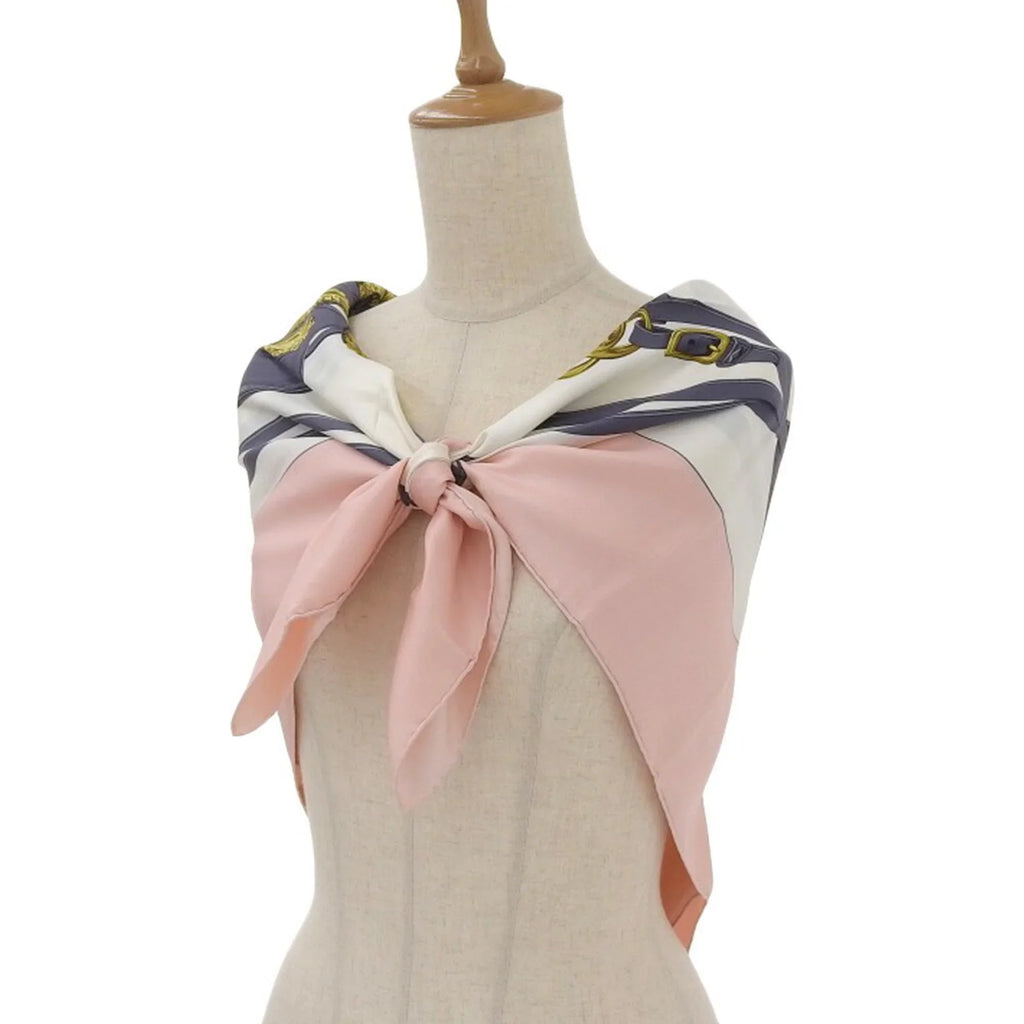 Pre-Owned Hermes  Carre 90  de  scarf muffler silk pink multicolor (Like New)