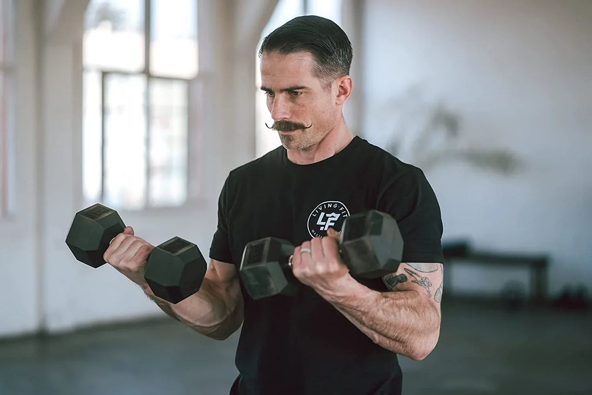 Rubber Encased Hex Dumbbell Hand Weights. Single Dumbbells Or Dumbbell Pairs. 5LB To 100  Dumbbell Sets For Strength Workouts