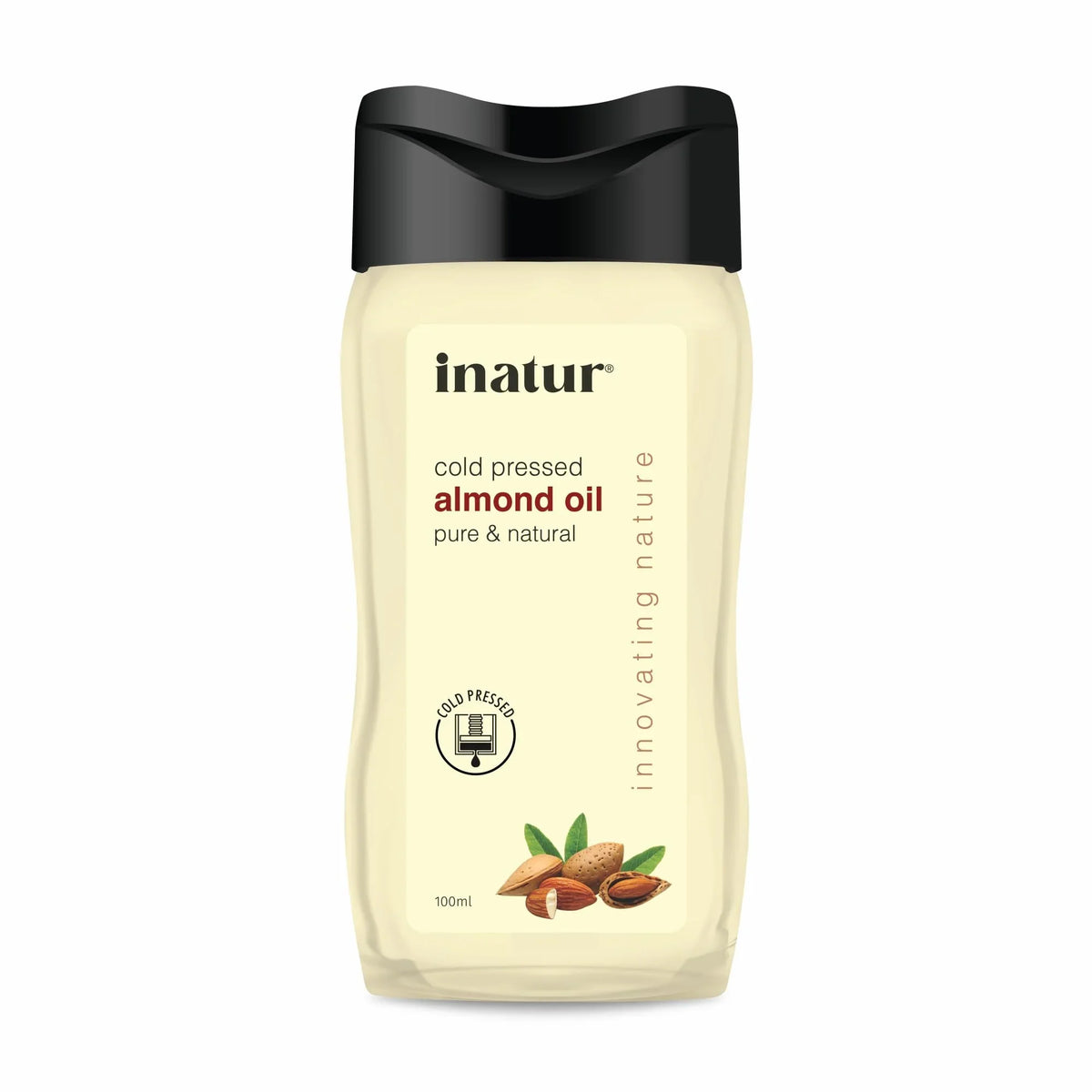 inatur Almond Oil 100 ml - 100% Pure, Cold Pressed & Organic Sweet Almond Oil - Ideal For Face, Body & Hair - Safe for Babies
