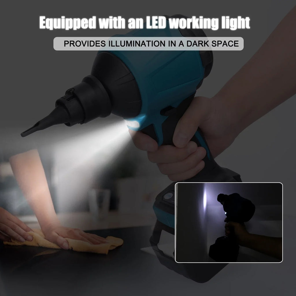 Electric Cordless Dust Blower, Rechargeable Air Dust Machine Stepless Speed Change,  Working Light