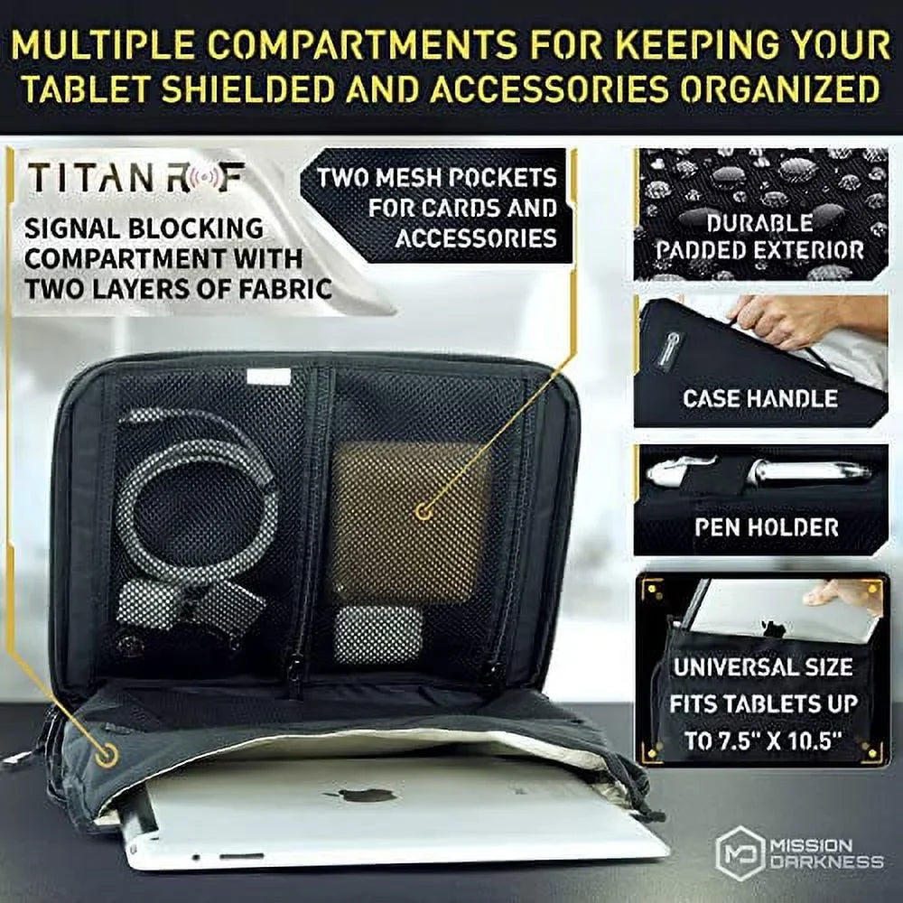 Mission Darkness Mojave Faraday Tablet Bag // Multi-Functional Travel Case with Accessory Pockets and Built-in Faraday Sleeve // Signal-Blocking, Anti-Tracking, Anti-Hacking, Anti-Spying Far