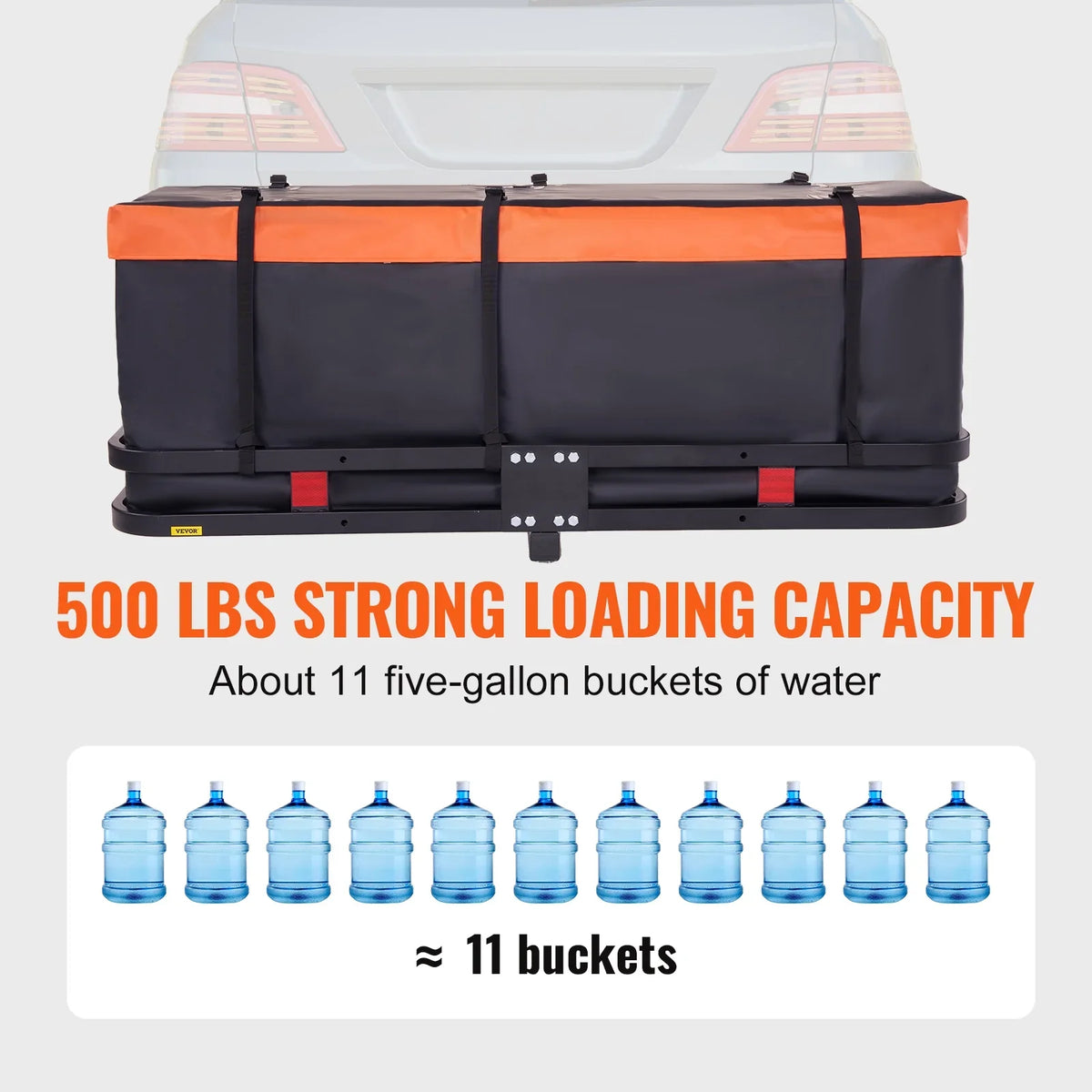 Hitch Mount Cargo Carrier 60x24x6in 500lb Foldable Steel Cargo Basket with Waterproof Bag Cargo Net Ratchet Straps Fits 2" Receiver
