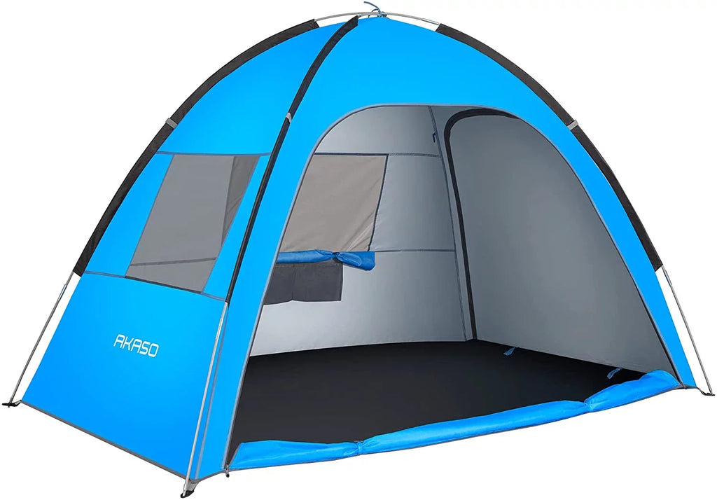 Beach Tent for 3-4 Person,  50+ Assemble 7.4' x 4.7' Beach Tent, Blue