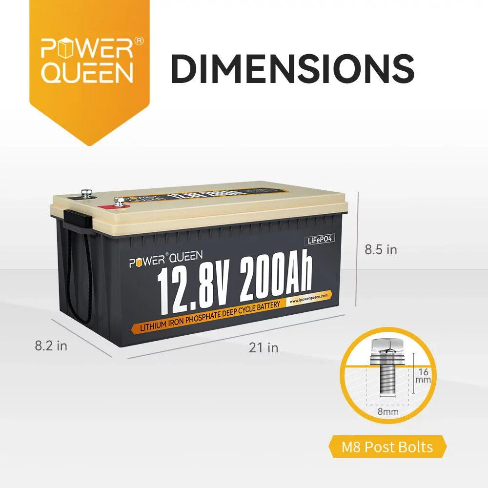 Power Queen 12.8V 200Ah LiFePO4 Battery 2560Wh 4000+ Cycles for Solar  Camper Off-Grid