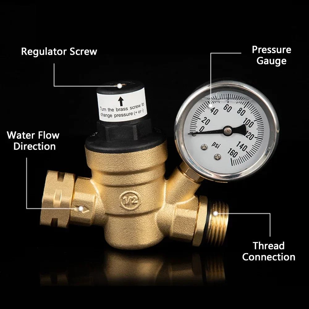 Yabuy Durable Brass Water Pressure Regulator Valve with Inlet Screened Filter Ideal for  Plumbing System