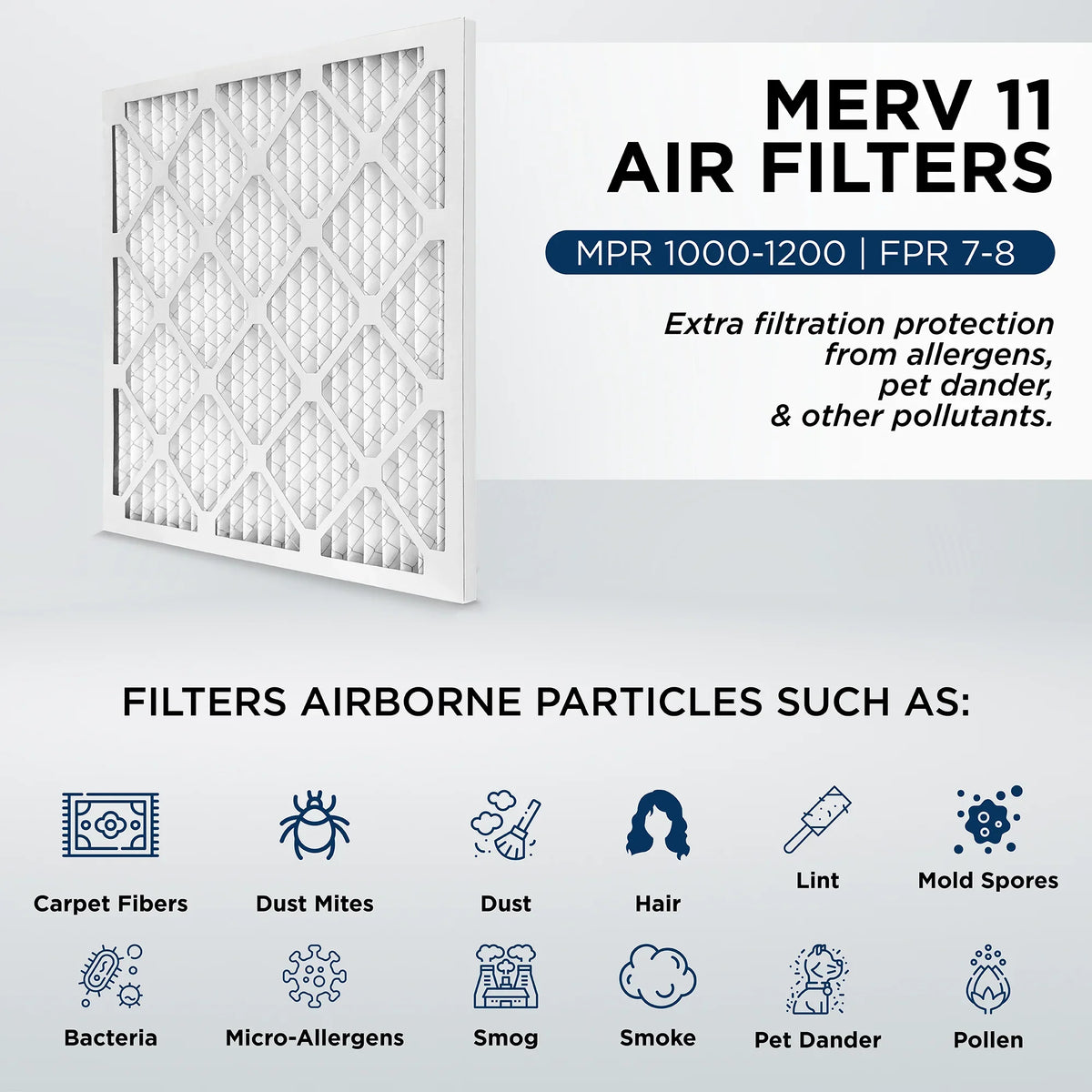 25x25x1  11,  1000 Pleated  Furnace 1" Air Filters by Pamlico. Case of 12. Actual Size: 24-1/2 x 24-1/2 x 3/4