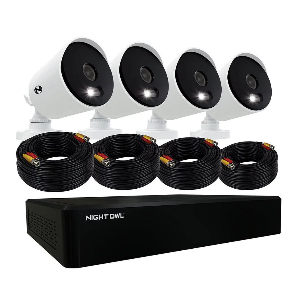 Night Owl Security Camera System , 12 Channel  with 1TB Hard Drive, 4 Wired 4K Ultra  Spotlight Surveillance Bullet Cameras, Indoor Outdoor Cameras with Night Vision