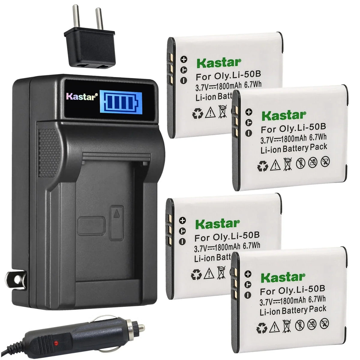 Kastar 4-Pack Li-50B Battery and   Charger Compatible with Olympus Stylus 9010, -10, -11, -12, -14, -15, -16, -20, -25MR, -30MR, -31MR iHS, Tough -610, Tough -615 Cameras