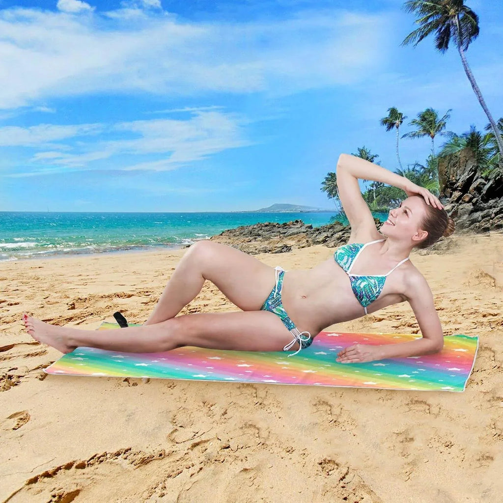 Bestwell Rainbow Star Beach Towel Oversized Towel Blanket, Thin Lightweight Microfiber Sand Free Quick Dry Towel, 30”X60” Multipurpose Pool Bath Yoga Swim Shower Towel
