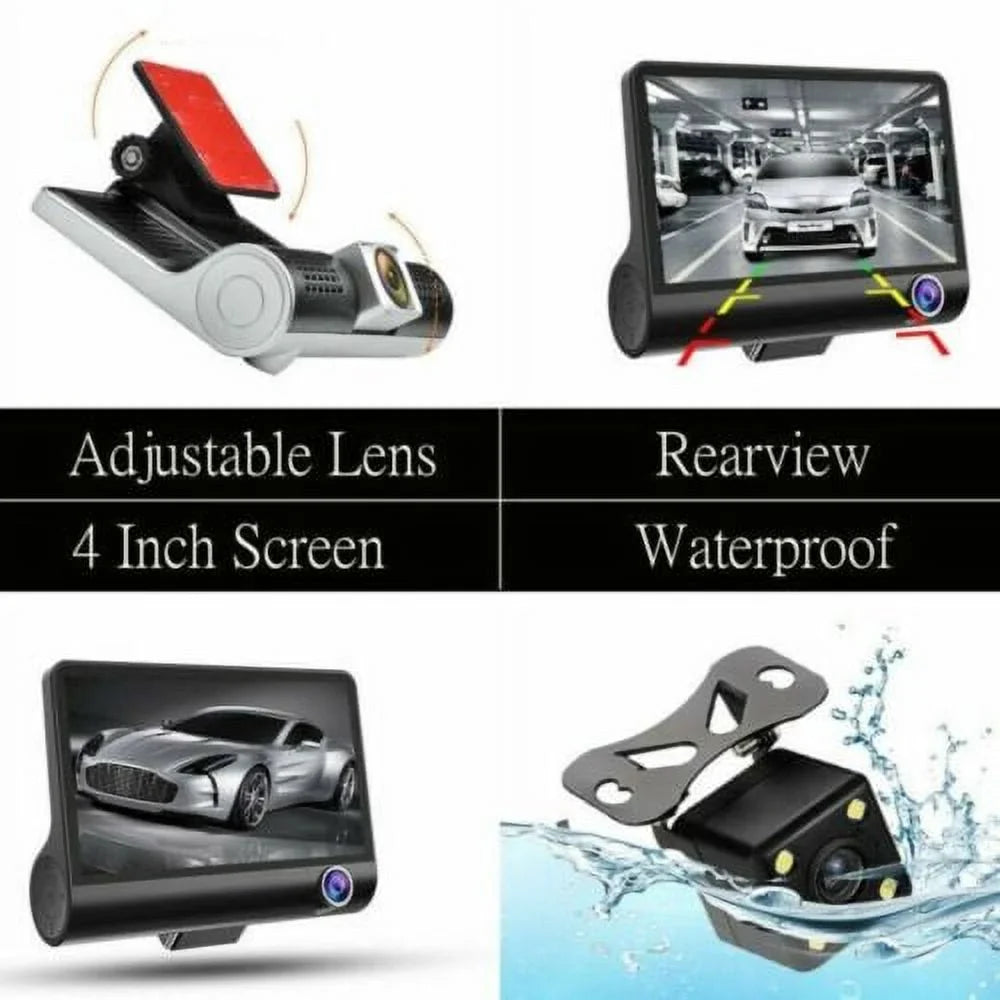 1080P 4" Dual Lens  Car  Rearview Video Dash Cam Recorder Camera G-Sensor