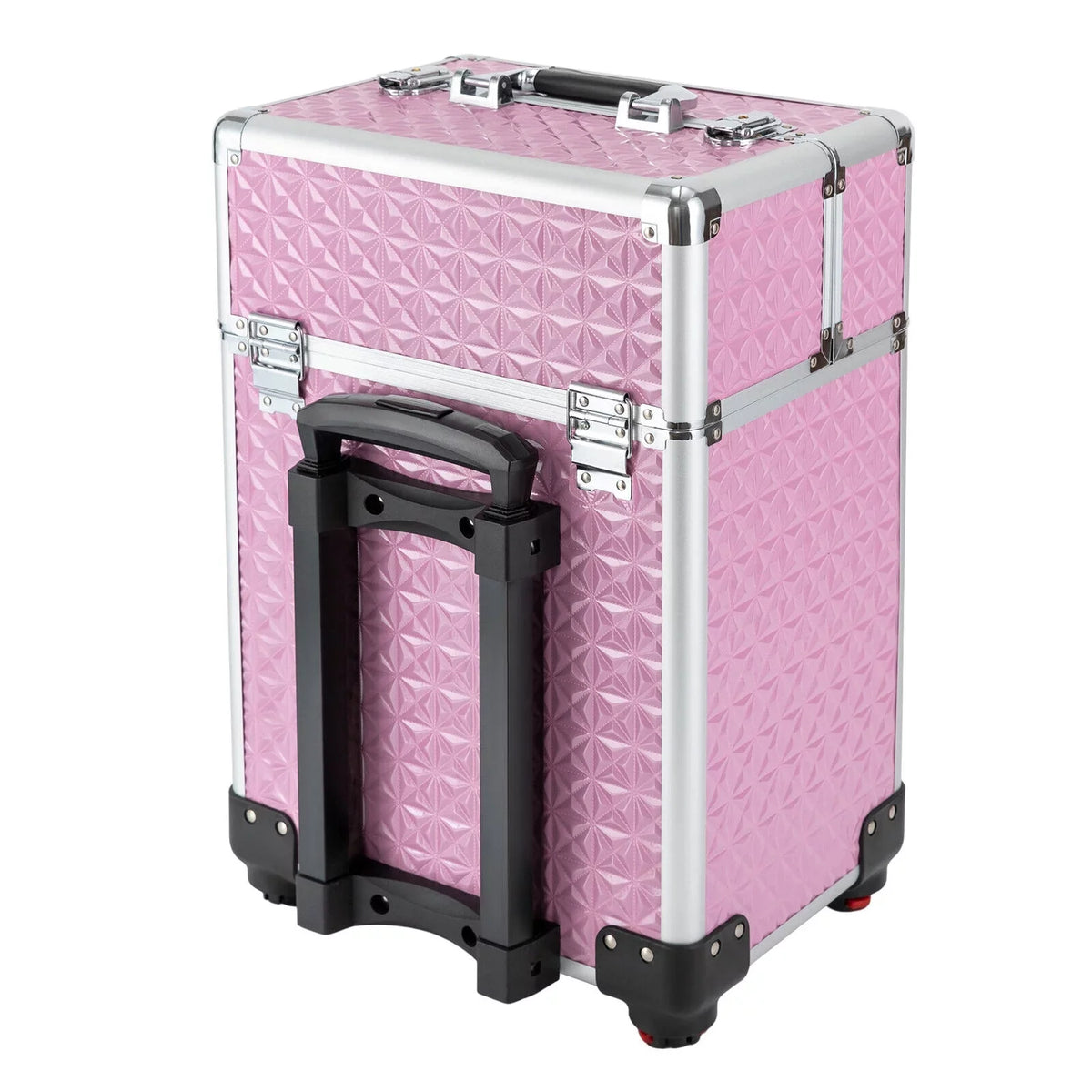 Professional Makeup Trolley Lockable Nail Embroidery Hair Styling Tools Storage Box with Drawers Pink