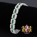 Emerald Green Baguette Real Genuine White Gold Sterling Silver Simulated Diamond Tennis Link Bracelet 8.5'' Unisex 35+Grams