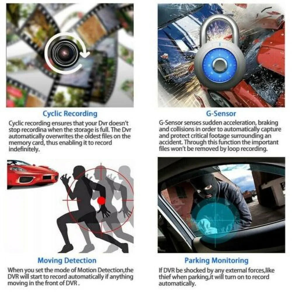 1080P 4" Dual Lens  Car  Rearview Video Dash Cam Recorder Camera G-Sensor