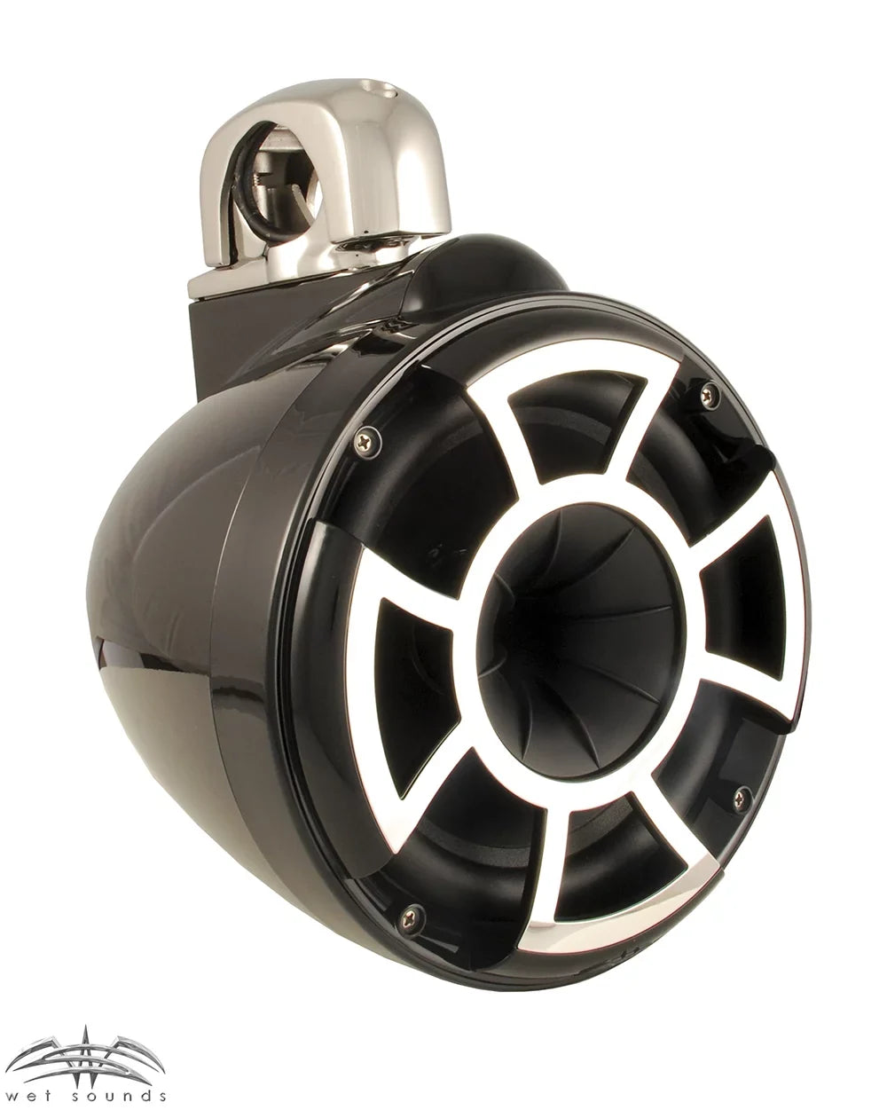 Wet Sounds REV8B- 8" Black Tower Speakers with Stainless Steel Fixed Mini Clamps & -DX2.3 1200 Watt Amplifier