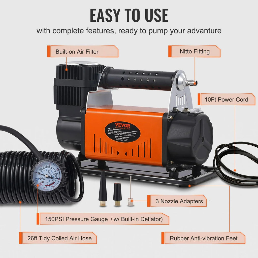 On-Board 12V Air Compressor, High Performance Universal, 150PSI 6CFM