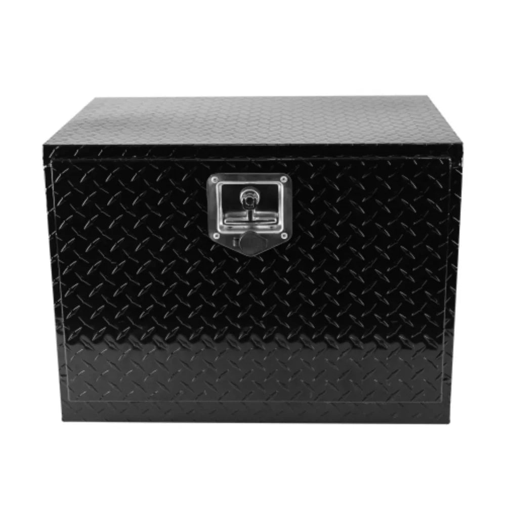 24 Inch Aluminum Stripes Plated Tool Box Pick Up Truck Bed  Trailer Toolbox Waterproof Square Storage Organizer with Lock and Keys - Black  Black + Aluminum + Square box + 24"(24.2"×17.1"×17.9")