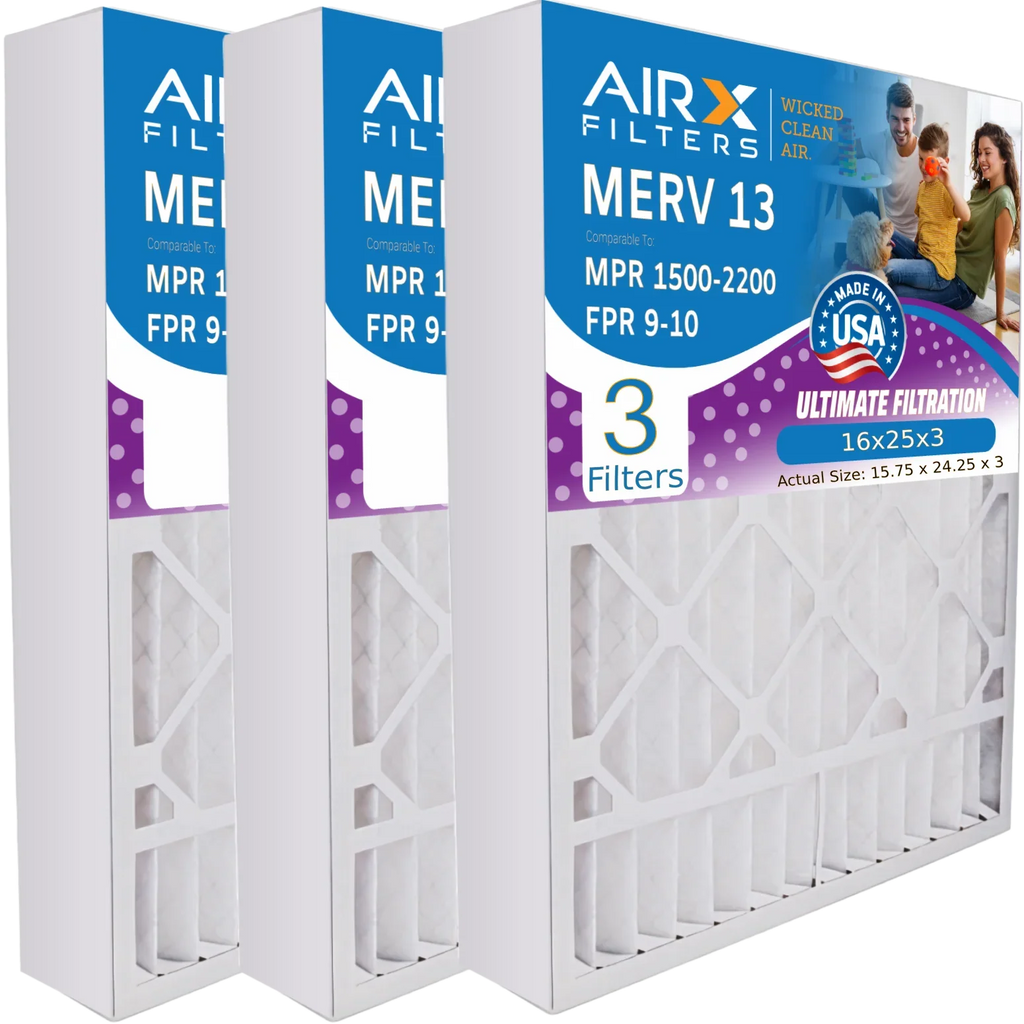 16x25x3 Air Filter  13 Comparable to  1500 - 2200 &  9 Compatible with Air Bear 255649-101 Premium  Made 16x25x3 Furnace Filter 3 Pack by     .