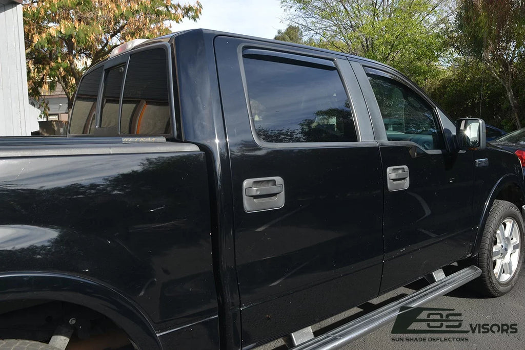 Extreme Online Store  Visors in-Channel Style Side Vents Rain Guard Window Deflectors for 2004-2008 Ford F-150 Crew Cab Models