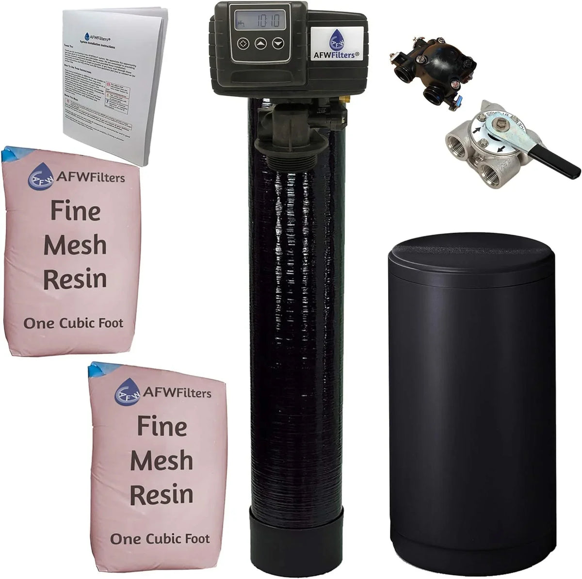 AFWFilters 2 cubic Foot 64k Whole Home Iron Pro Water Softener with Fine Mesh Resin, 3/4" Stainless Steel  Connection, and Black Tanks
