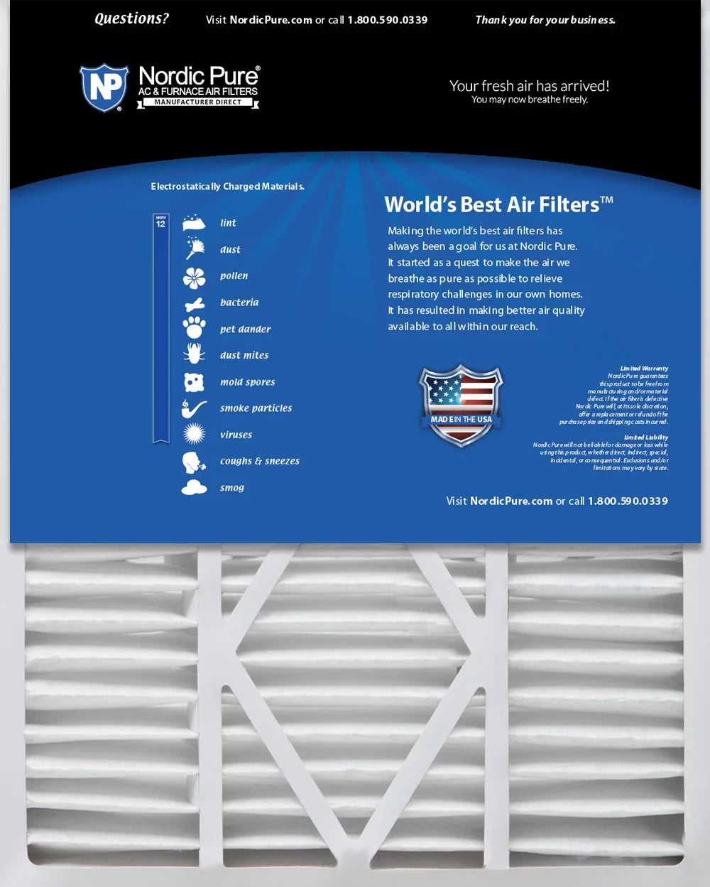16x25x5 1/4 (5.25) Goodman/Carrier/Amana Replacement  12 Air Filters 2 Pack