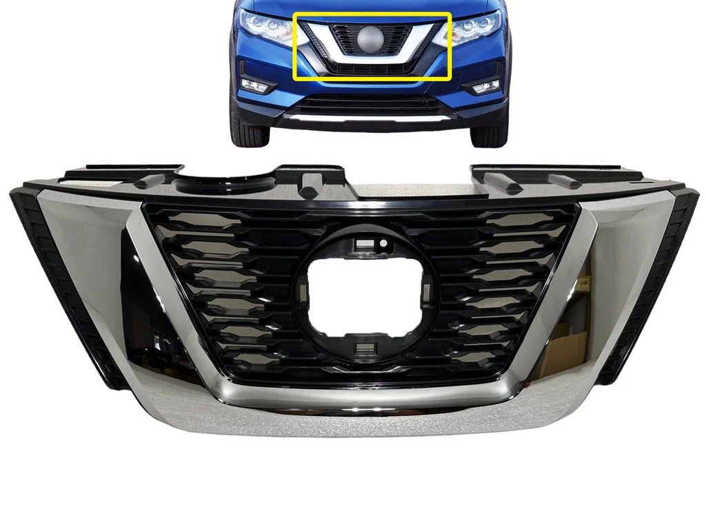 2017 2018 2019 2020 Compatible With Rogue Front Bumper Upper Grille Chrome With Camera Option