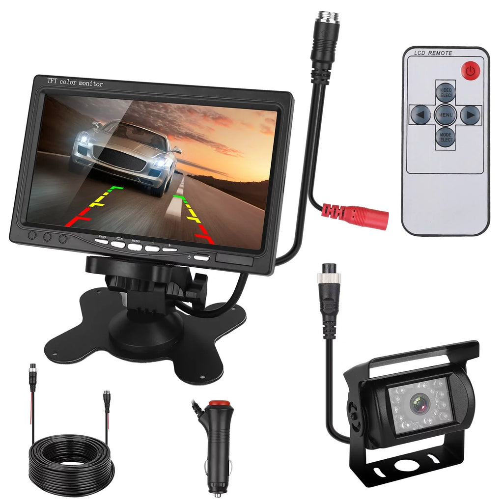 Vehicle Backup Camera, 7In Monitor Reverse Camera, Car Rearview Parking Reverse System, IP67 Waterproof Car Parking Reverse System with Night Vision for Car Trunk Van