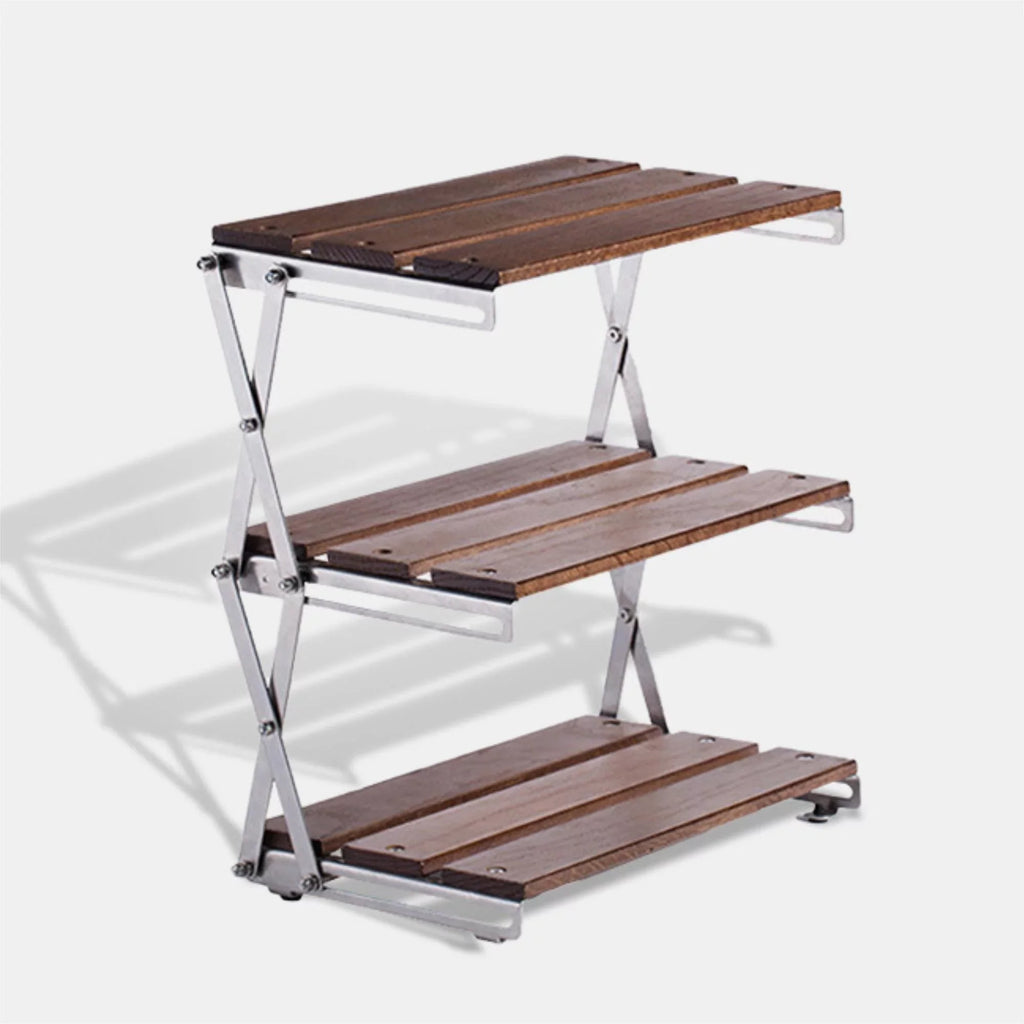 Cipaher Foldable Camping Shelf 3-Tier Wood Folding Storage Rack Desktop Organizing Rack