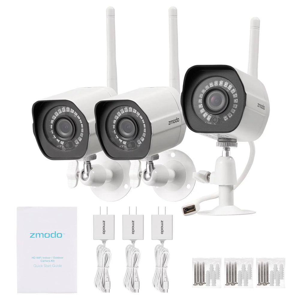 Zmodo Wireless WiFi Security Camera System (3 Pack) Smart Full  Outdoor  Cameras with Night Vision - Works with Google Assistant (Supports Only 2.4Ghz WiFi)