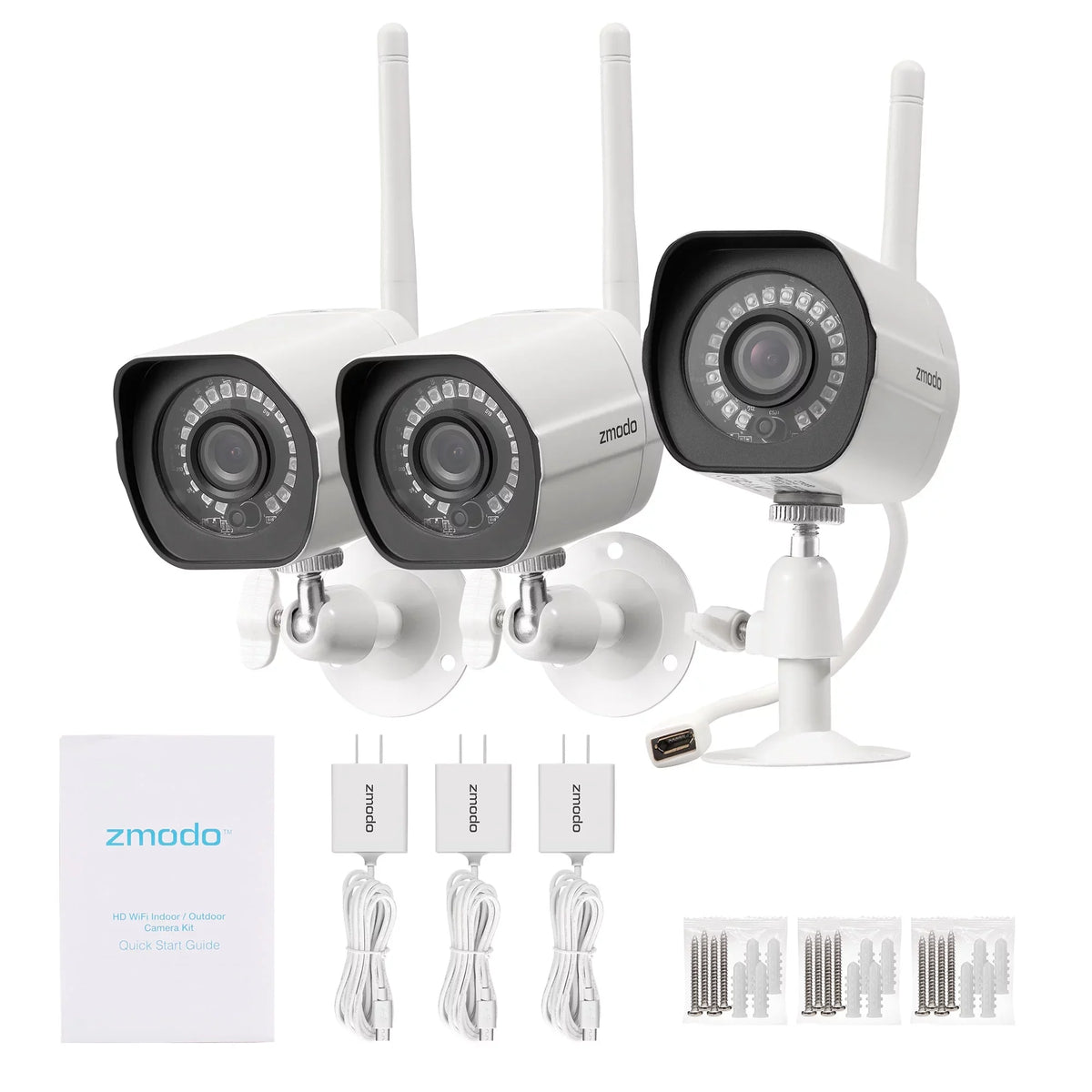 Zmodo Wireless WiFi Security Camera System (3 Pack) Smart Full  Outdoor  Cameras with Night Vision - Works with Google Assistant (Supports Only 2.4Ghz WiFi)