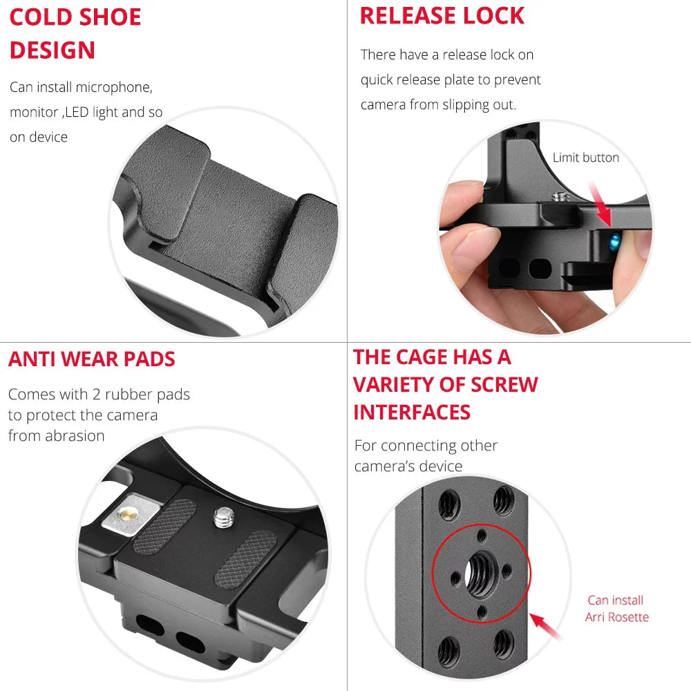 Andoer C15-B Camera Cage +  Handle Kit Aluminum Alloy with Cold Shoe Mount Compatible with Nikon Z6/Z7  Camera