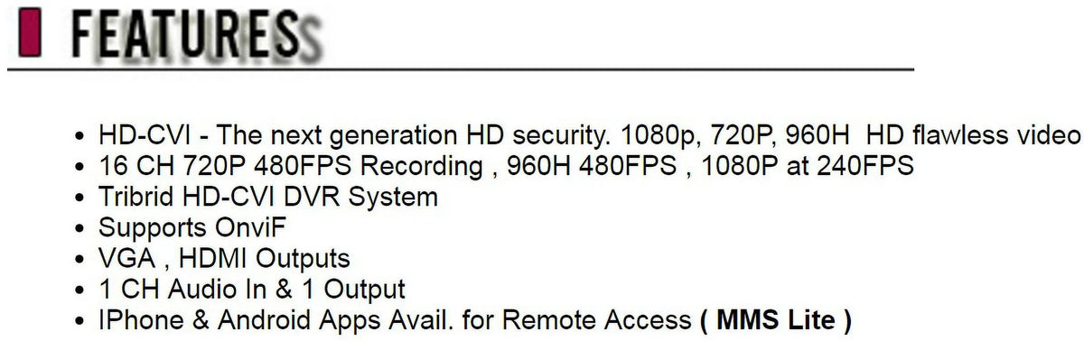 Security Camera Tribrid - 16CH  System Supports -, Analog ,  Mega Pixel (: 2TB)