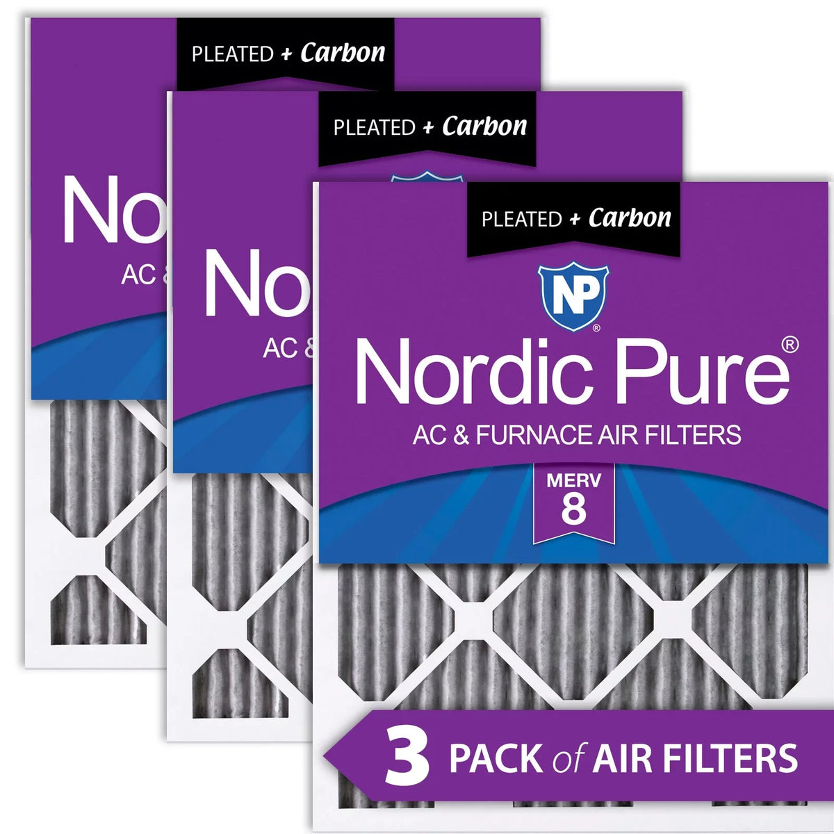 18x30x1 (17_3/4x29_3/4) Furnace Air Filters  8 Pleated Plus Carbon 3 Pack