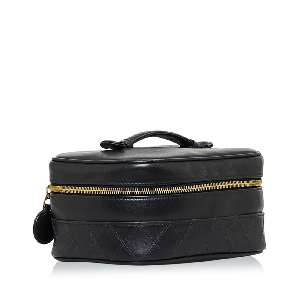 Pre-Owned Chanel Cocomark Bicolore Vanity Bag Handbag Black Lambskin Ladies  (Fair)