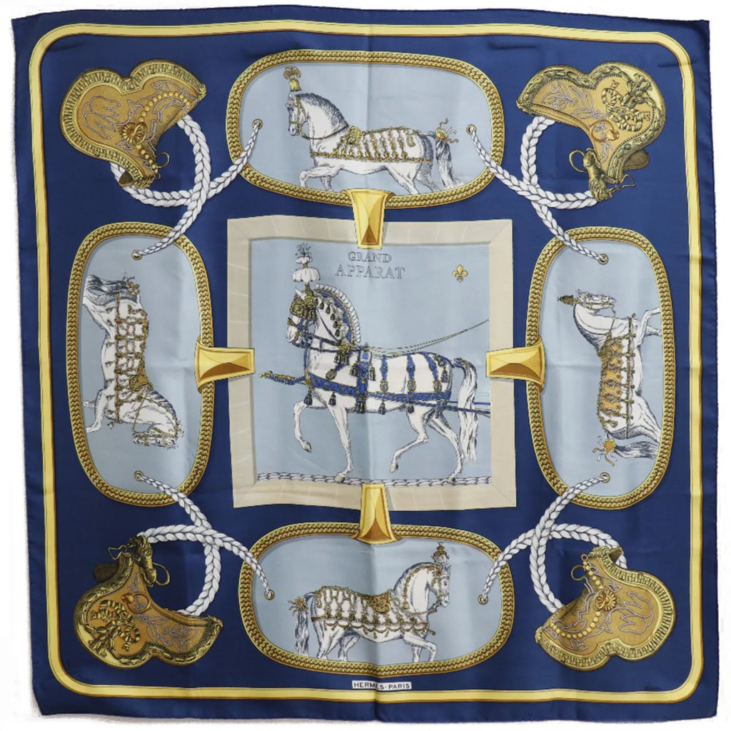 Pre-Owned Hermes Carre 90   Dressed Horse Silk Blue Women's Scarf (Fair)