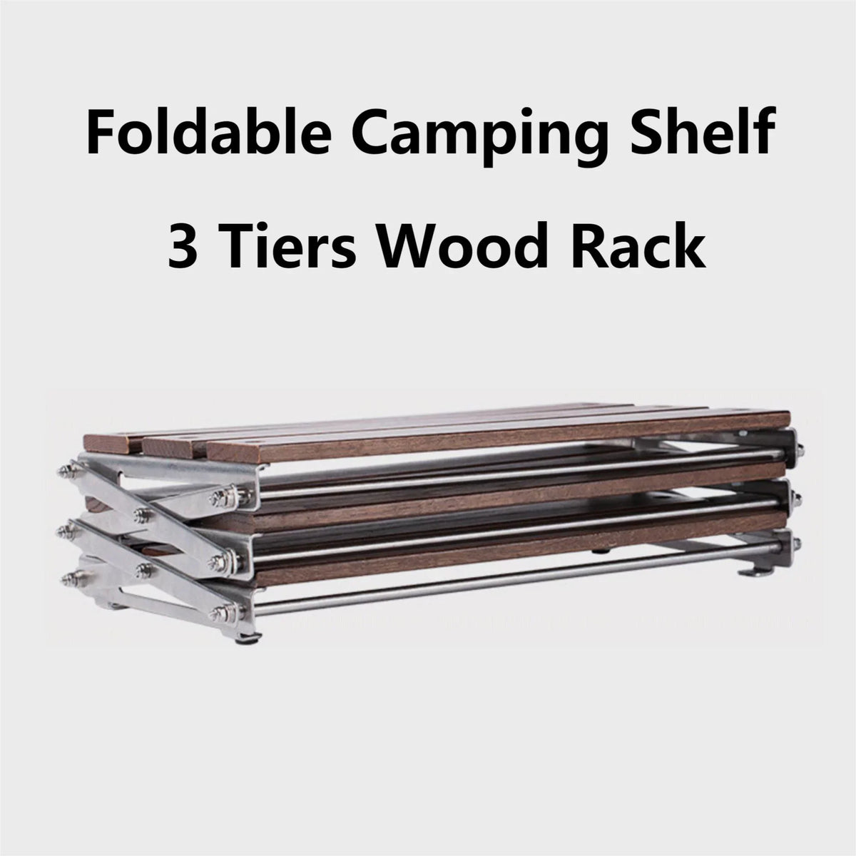 Cipaher Foldable Camping Shelf 3-Tier Wood Folding Storage Rack Desktop Organizing Rack