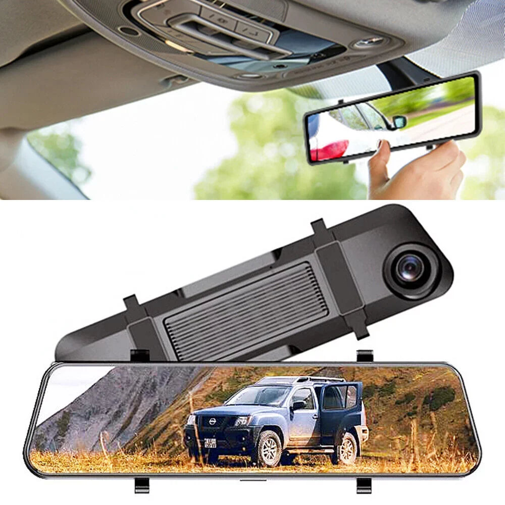Paddsun 4K 12" Dash Cam Mirror  WiFi Voice Control Car Rear View Backup Dual Camera