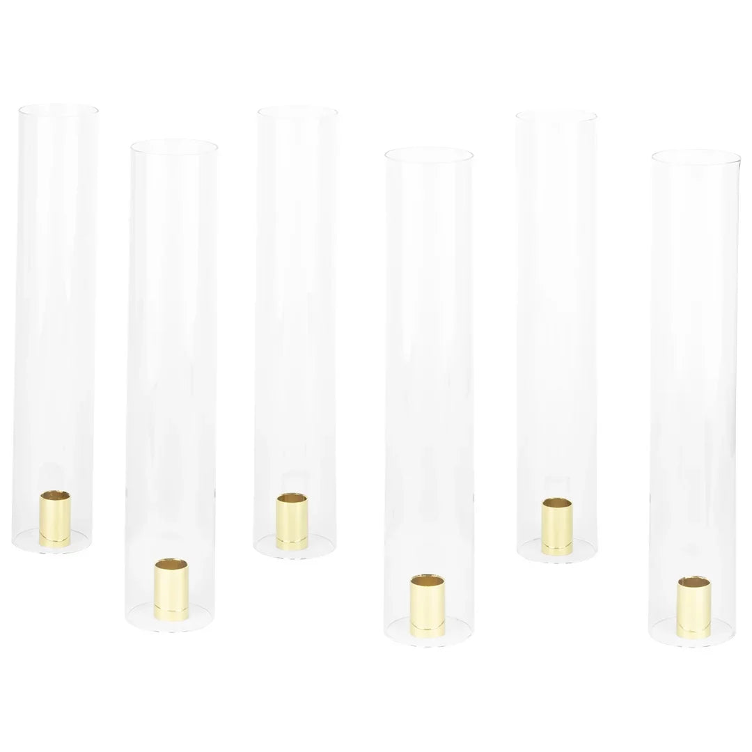 Koyal Wholesale Minimalist Taper Candle Holders with Hurricane Glass for Weddings Centerpieces, 14" Tall, Set of 6
